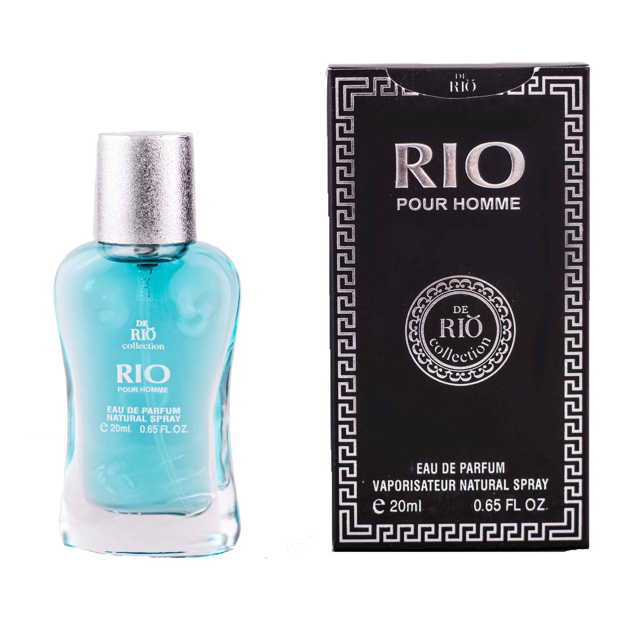 عطر جیبی مردانه ریو کالکشن مدل RIO POUR HOMME حجم20 میل با رایحۀ خنک و شیرین