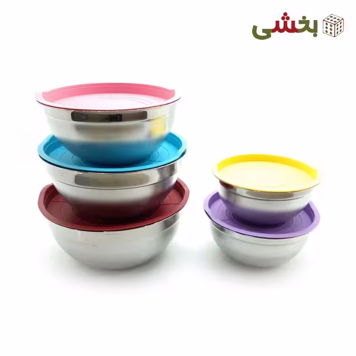 لگن 5 پارچه استیل بزرگ درب دار مدل ساده