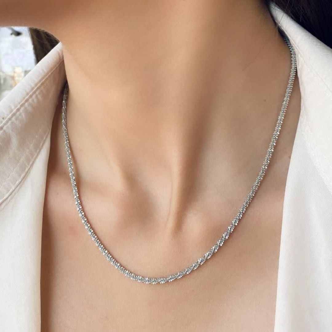گردنبند خاویاری استیل رنگ ثابت نقره ای