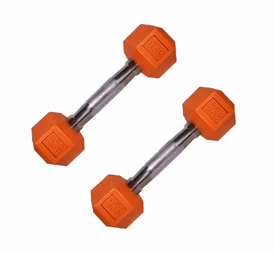 دمبل شش ضلعی رنگی 2 کیلوگرمی رنگی بسته 2 عددی