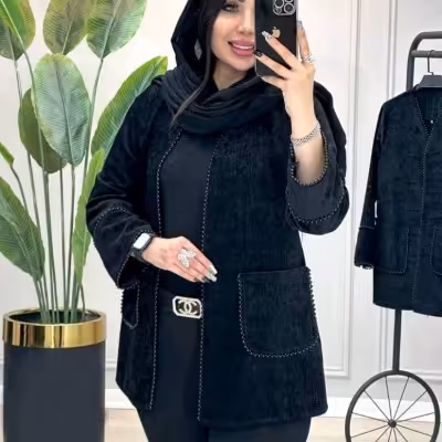 مانتو مجلسی مخمل مدل مروارید (سایز بزرگ دارد)