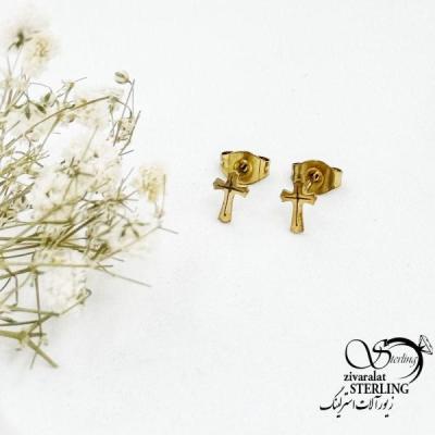گوشواره استیل میخی طرح صلیب کد 17438