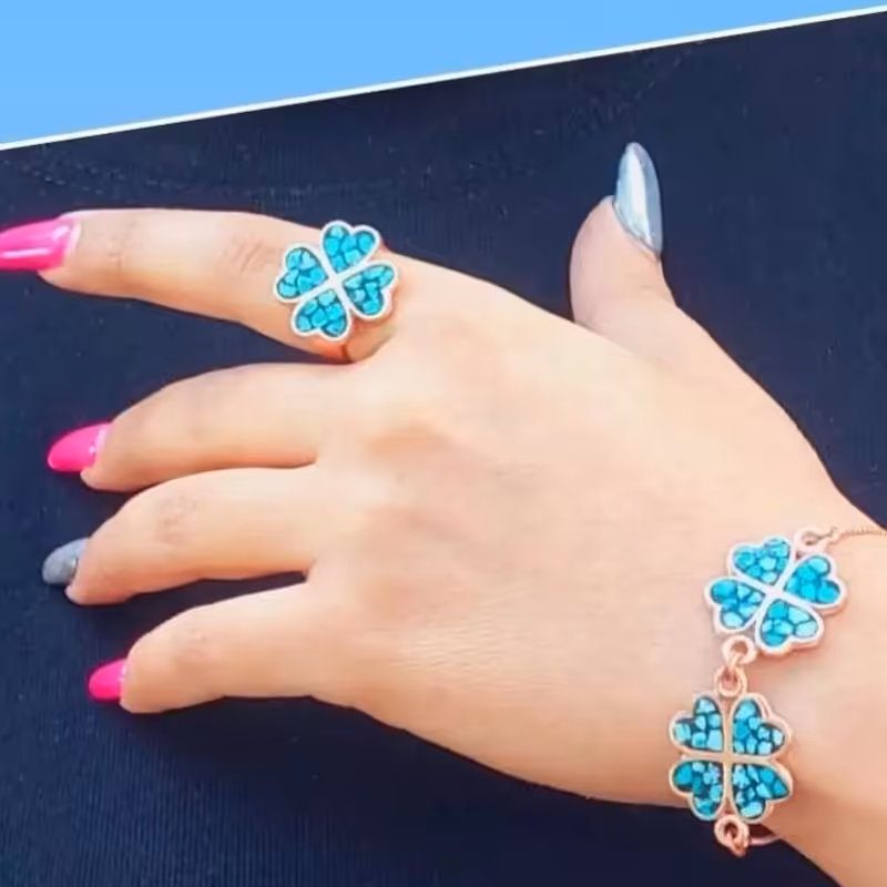 انگشتر و دستبند مس با نگین فیروزه