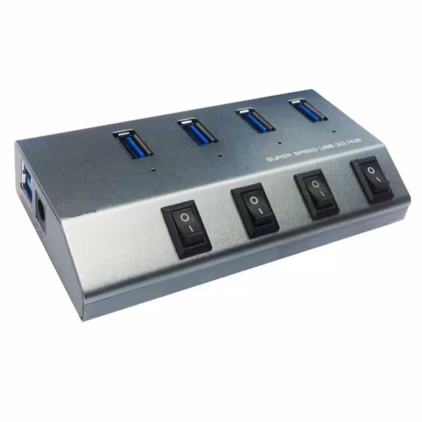 هاب 4 پورت USB3.0 سوئیچ دار همراه پورت شارژ جداگانه آداپتور