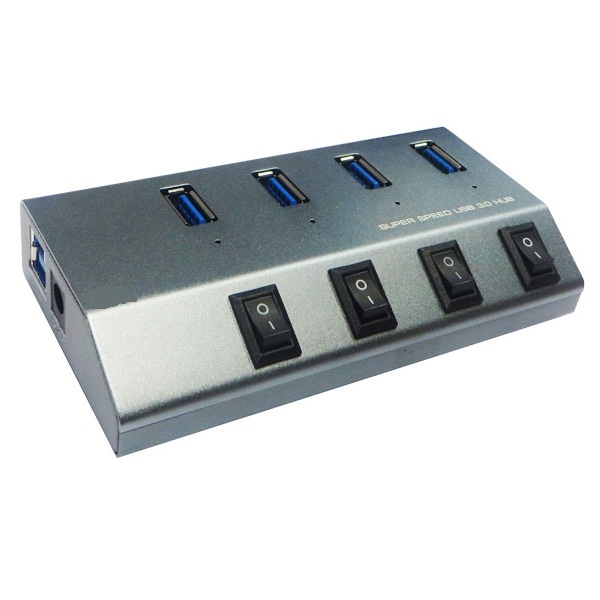 هاب 4 پورت USB30 سوئیچ دار همراه پورت شارژ جداگانه آداپتور