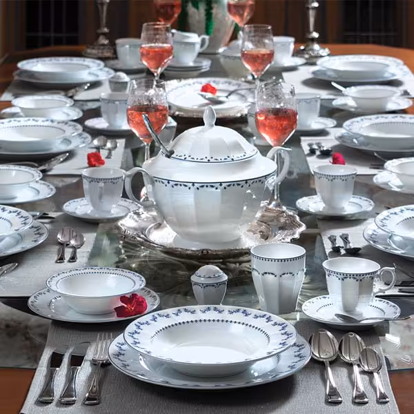 سرویس چینی زرین 12 نفره طرح فرانسیس سرمه ای قالب نئوکلاسیک 103 پارچه
