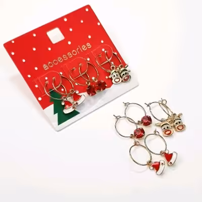 پک سه جفتی گوشواره طلایی کریسمسی حلقه ای آویز دار ،کار فوق العاده زیبا