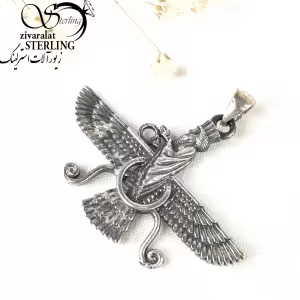 گردنبند فروهر درشت دوطرفه با زنجیر استیل