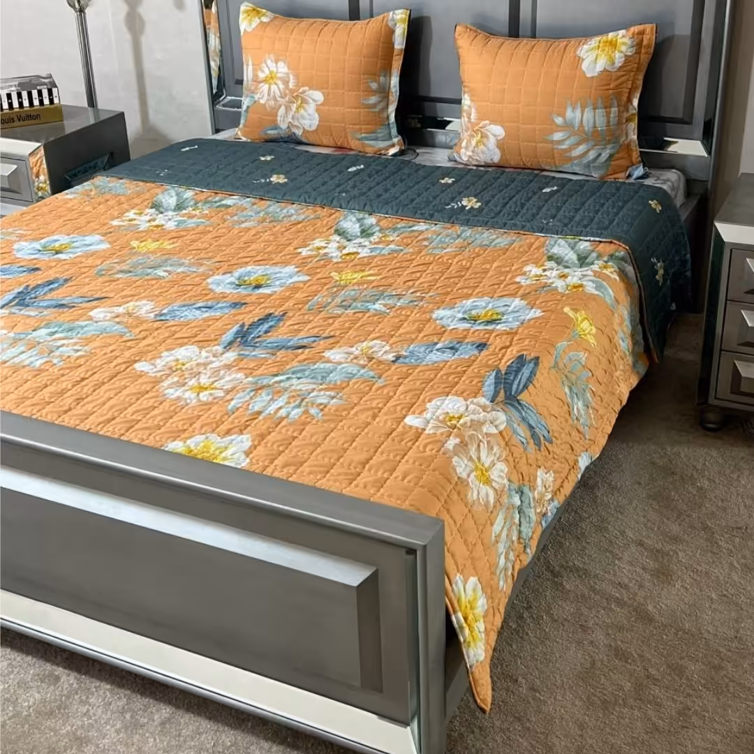 روتختی دونفره 4تکه براش طرحدار گلدوزی بهاره دورو  love flower( ضمانت پرز ورنگ )