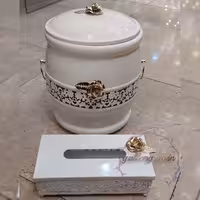 سطل و دستمال پذیرایی کویین سفید گلدار 