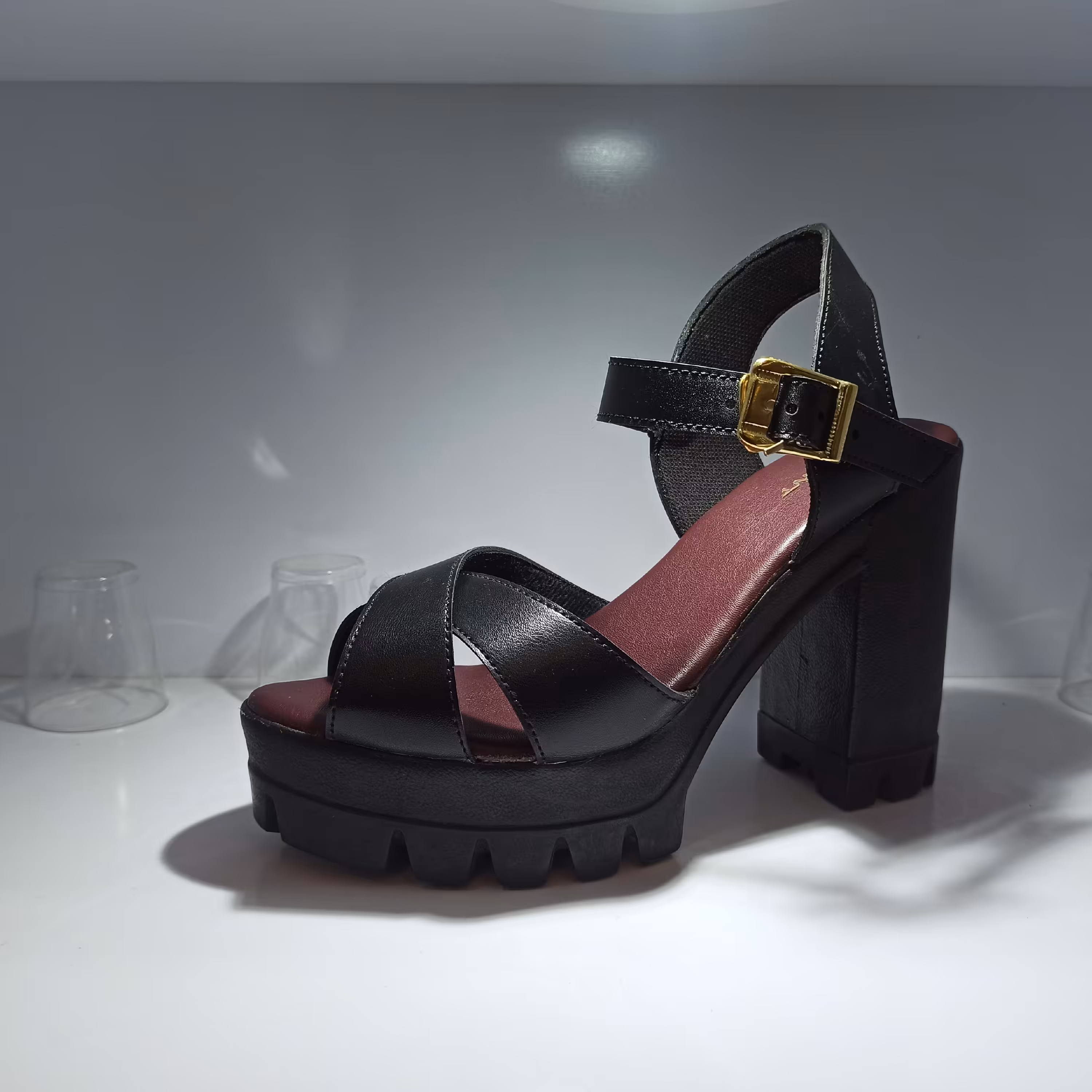 تابستانی زنانه لژدار پاشنه ده ثانت ضربدری مشکی