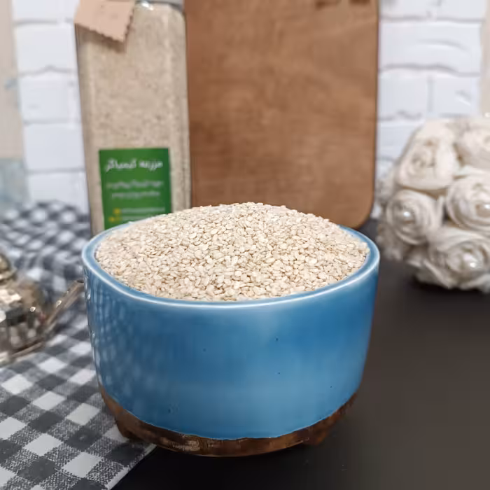 کنجد سفید خام اعلاء 150گرمی ظرف شیشه ای 