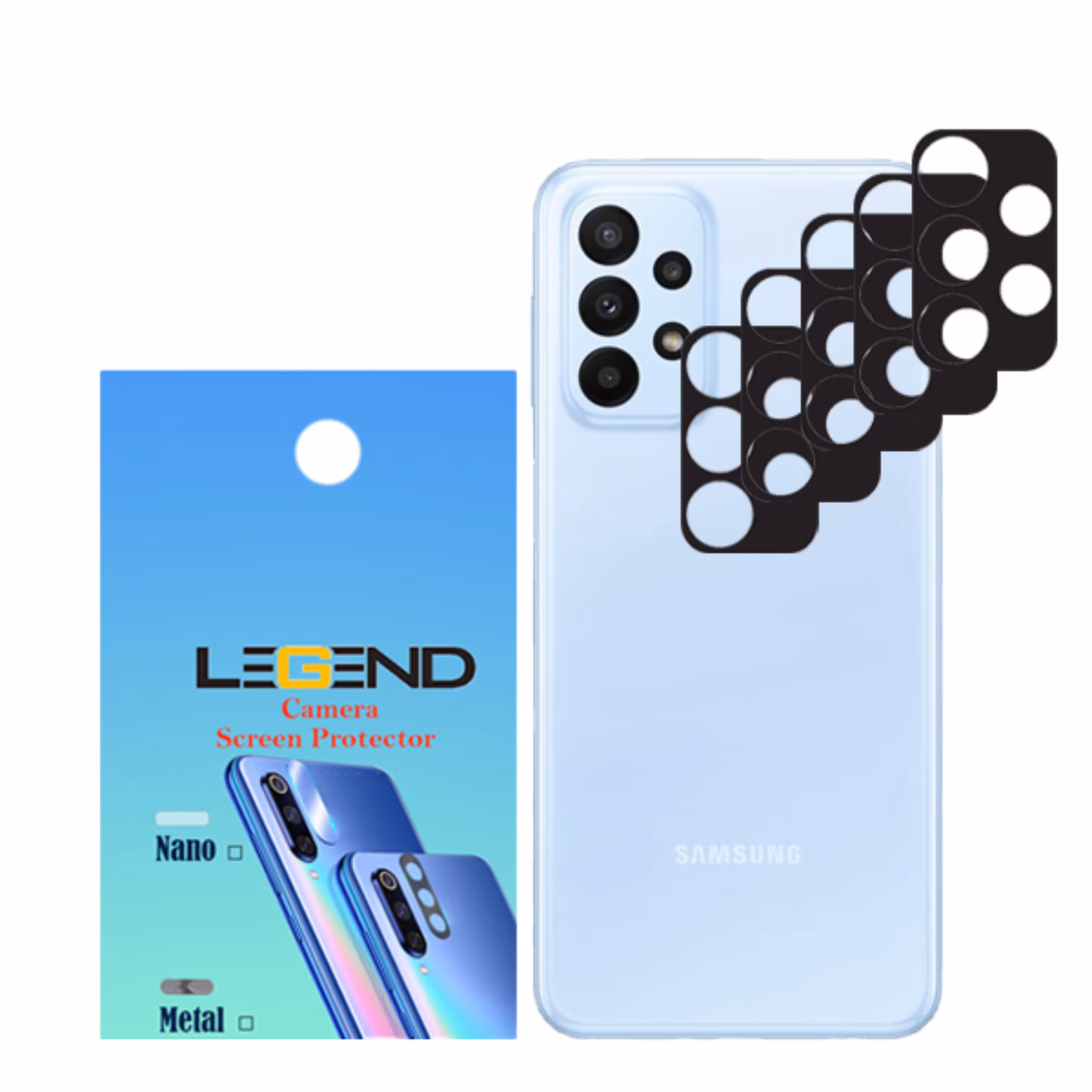 محافظ لنز دوربین فلزی مدل LEGEND مناسب موبایل Galaxy A23 بسته 5 عددی