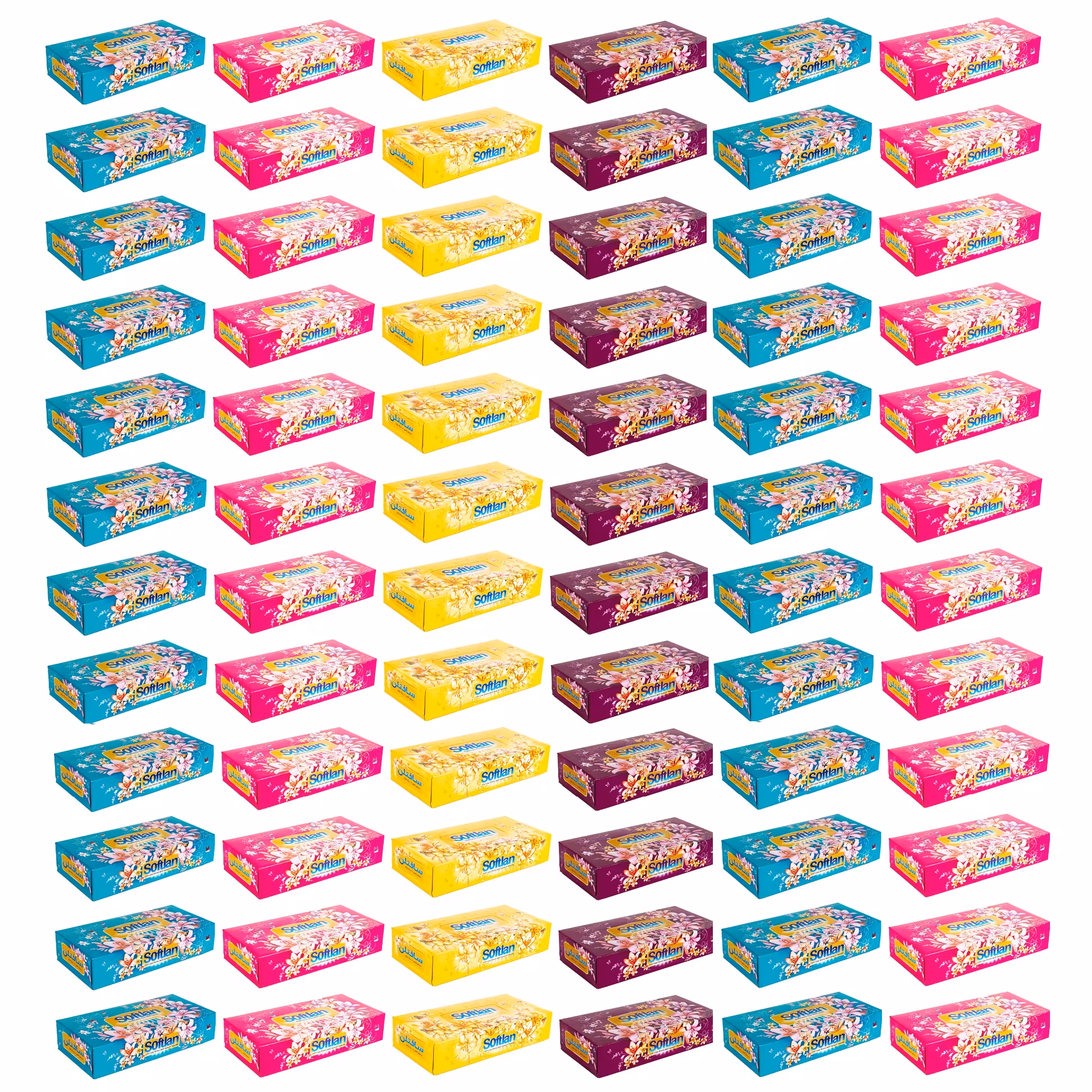 دستمال کاغذی 100 برگ سافتلن مدل فلورا بسته 72 عددی