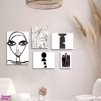 تابلو شاسی بکلیت طرح نقاشی دکوراتیو مدرن سبک کوبیسم مدل SH-1421 مجموعه 5 عددی