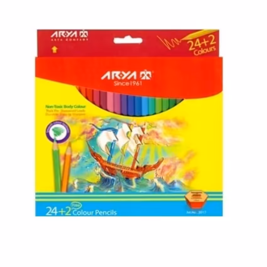 مداد رنگی آریا 24 عددی جعبه  مقوایی.               