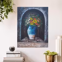 نقاشی رنگ روغن کوزه گلدان  اندازه 30در 40 