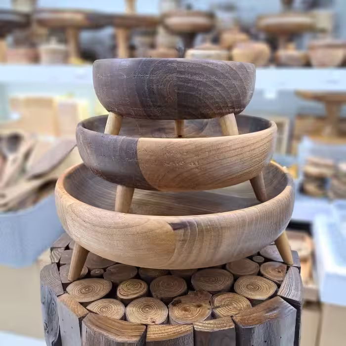 کاسه چوبی سه پایه قطر 15 چوب گردو