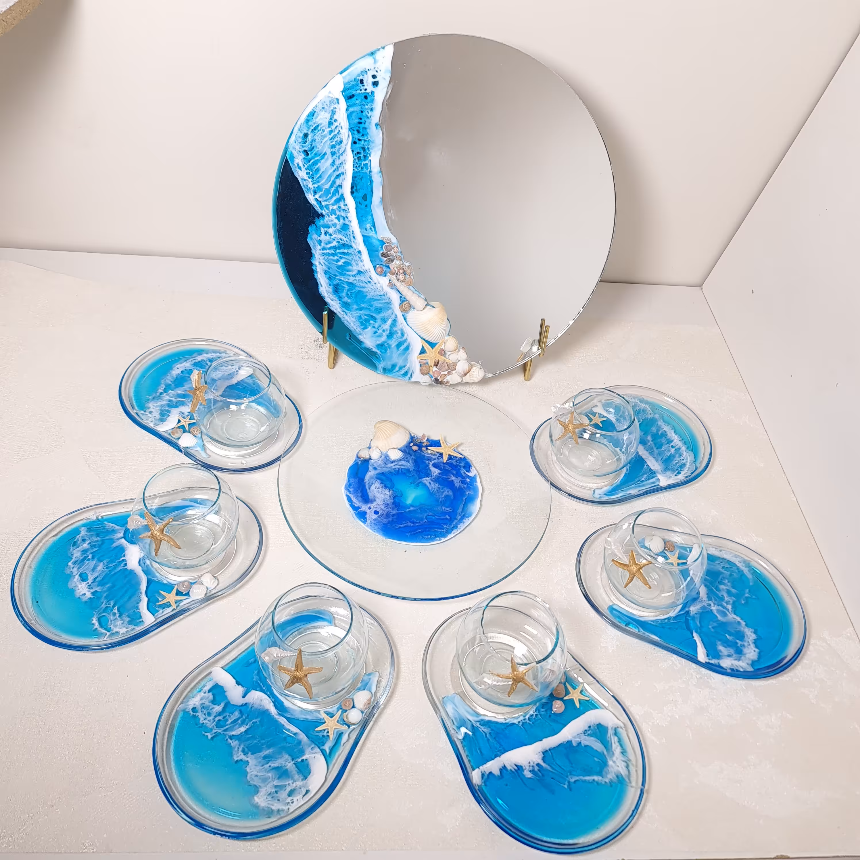  سفره هفتسین رزینی دریا کریستال رزین خاص و زیبا مناسب هدیه عروس 