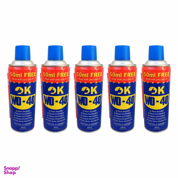 اسپری روان کننده اوکی مدل زنگ بر کد WD-40 حجم 450 میلی لیتر بسته 5 عددی