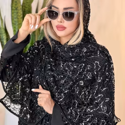 شال توری بافت درشت پولک نقره ای