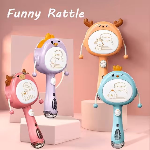 جغجغه موزیکال طبلی چراغدار  طرح حیوانات مدل چینی