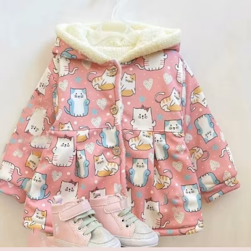 کاپشن دخترونه کلاهدار. جنس رویه مخمل داخل خز گرم و نرم. سایز تا دو سال. 