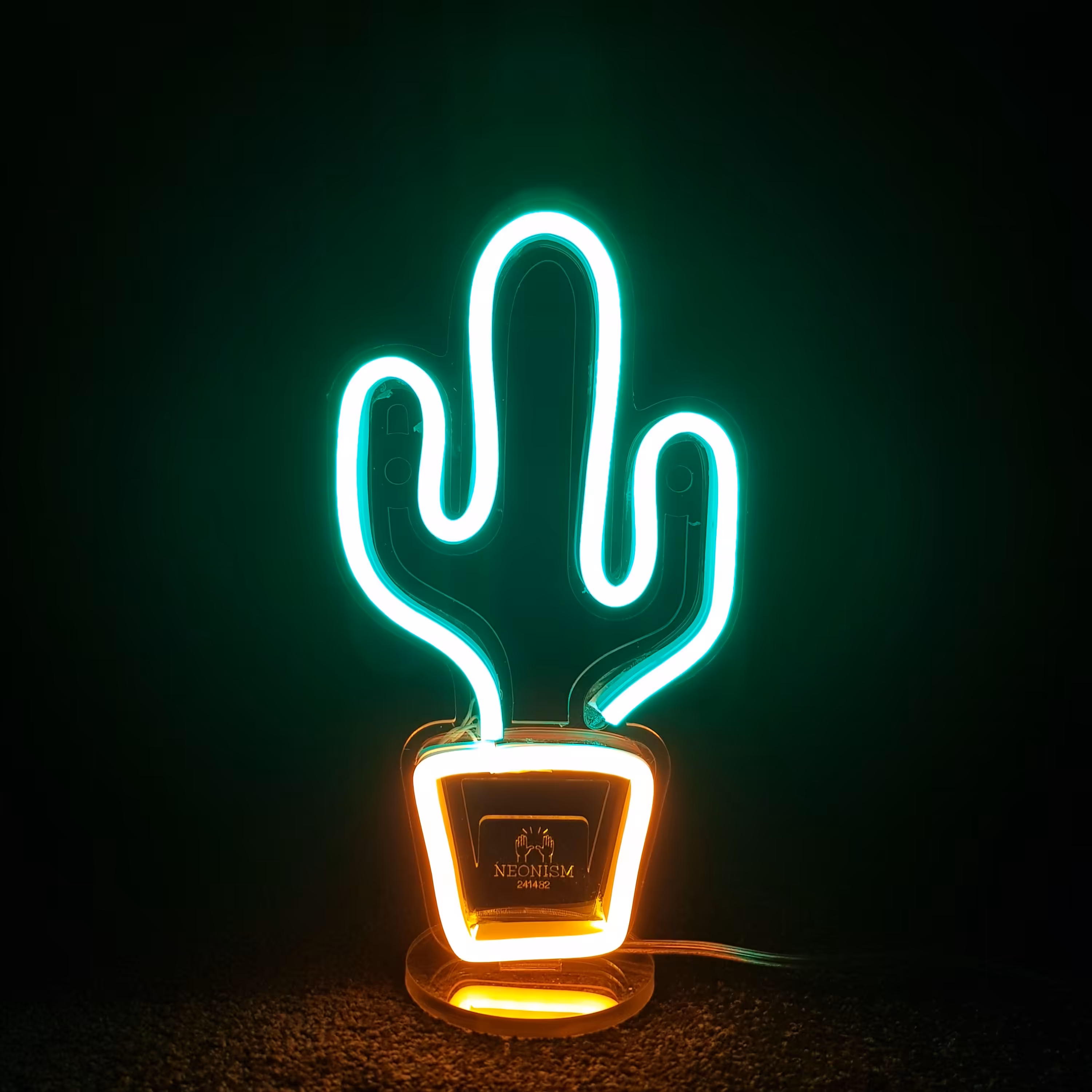 چراغ نئونی پایدار طرح کاکتوس با گلدان
