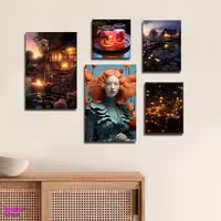 تابلو شاسی بکلیت طرح مدرن منظره کلبه چوبی و چهره مدل SH-1769 مجموعه 5 عددی