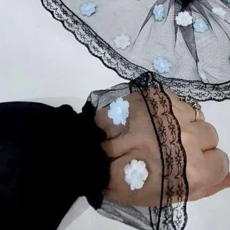 ست روسری و ساق دست تور شکوفه ای آبی