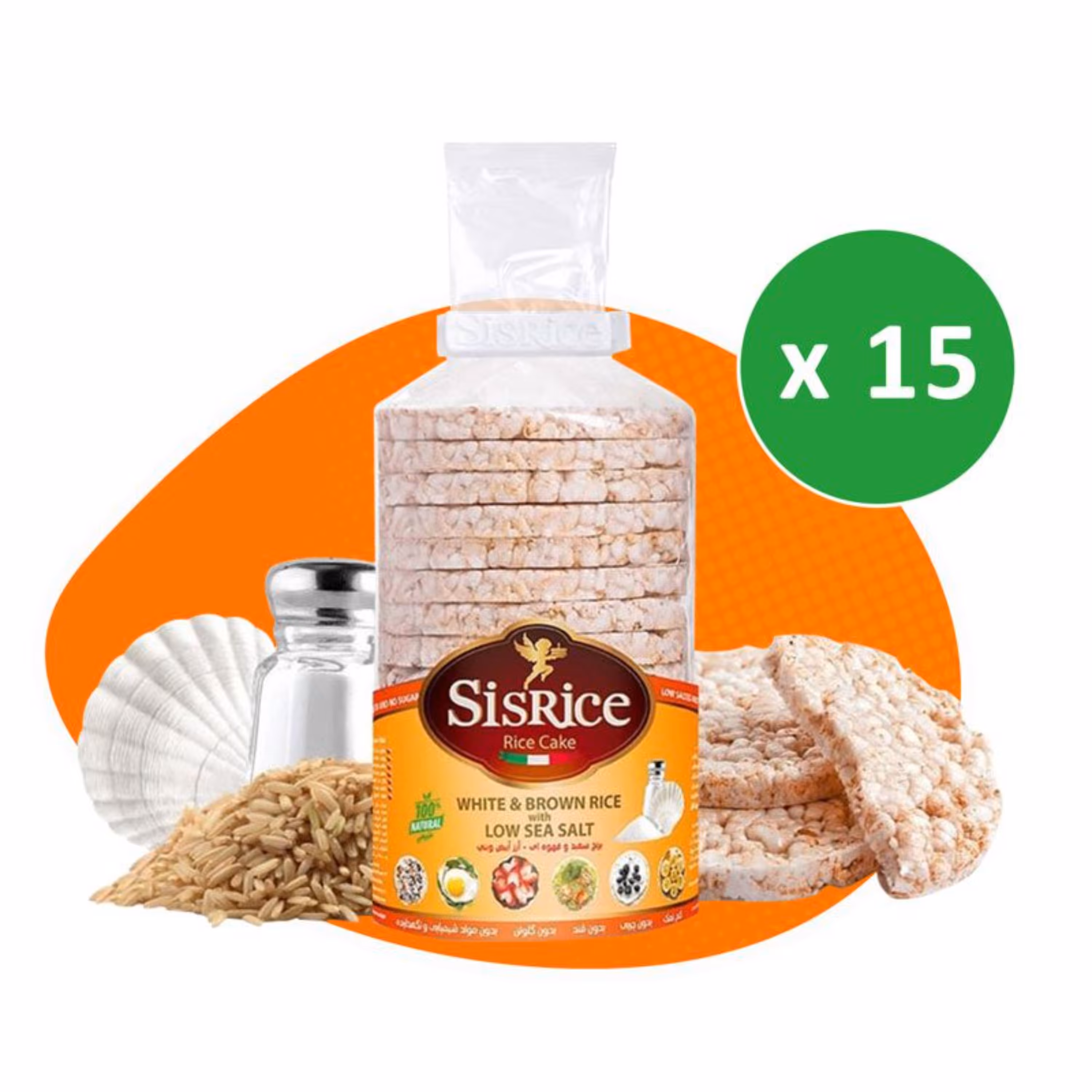 رایس کیک سیس رایس 15 بسته  برنج سفید و قهوه ای