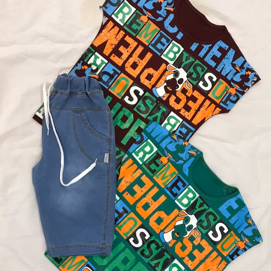 تیشرت شلوارک پسرونه نخ پنبه  سایز دو تا 5 سال 