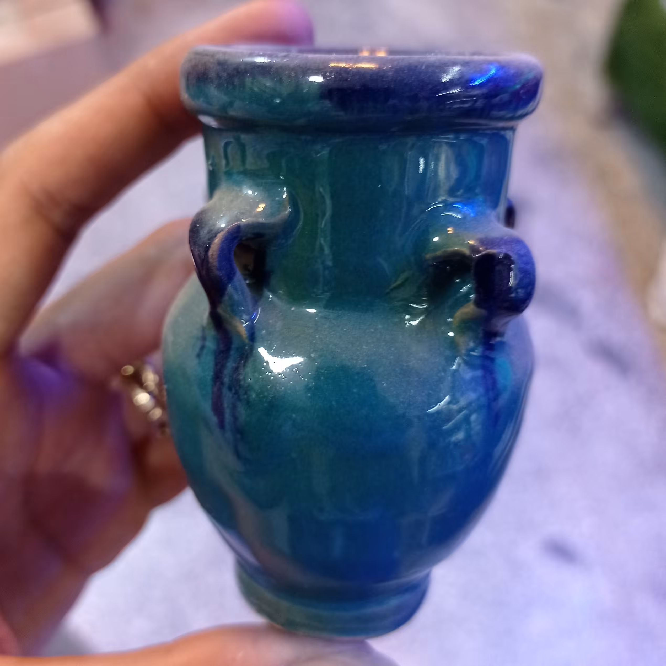 کوزه سفالی چهارقفله لعاب دار  