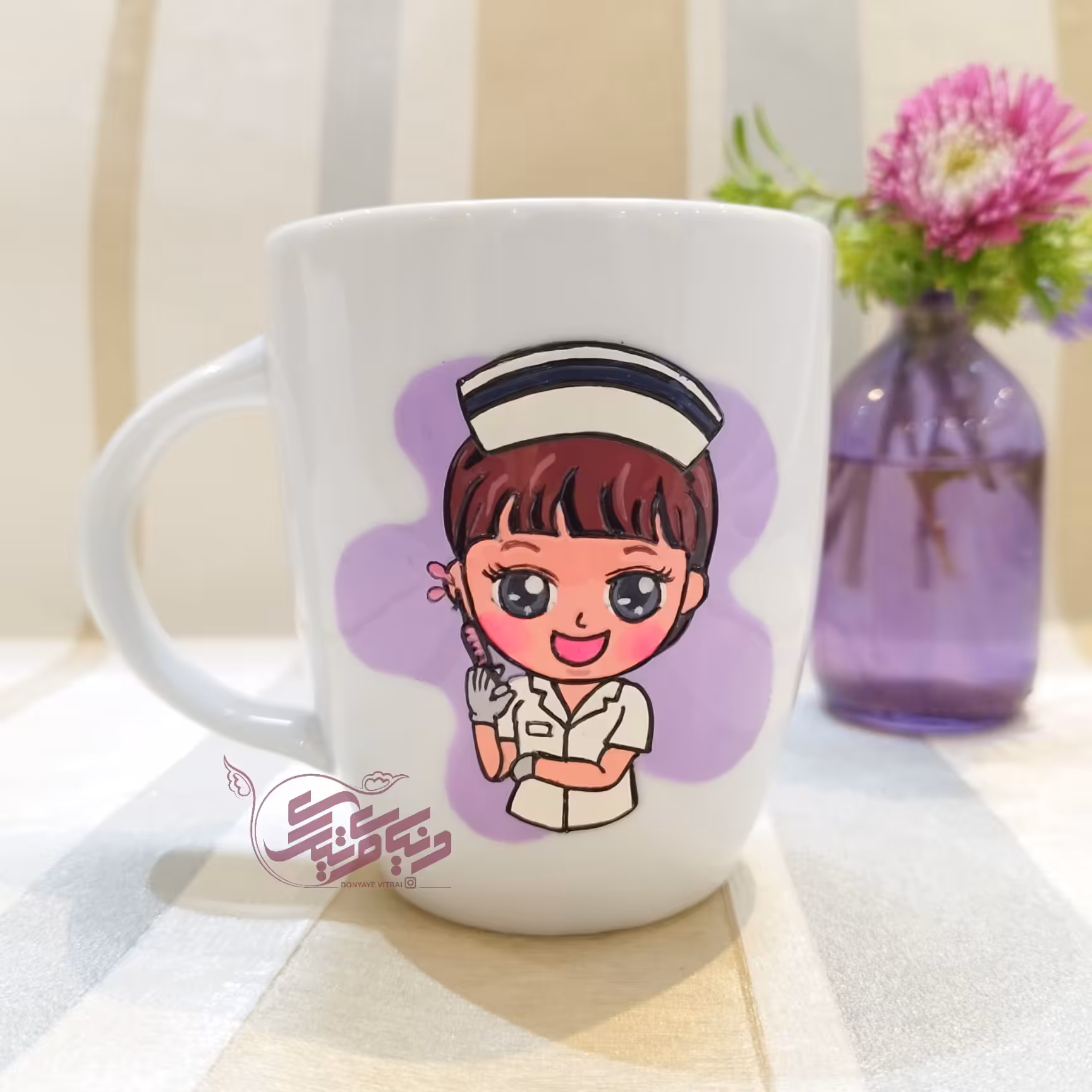 ماگ ویترای پرستار، لیوان پرستاری، هدیه و کادو، روز پرستار، تولد، دوستانه، نقش برجسته و براق