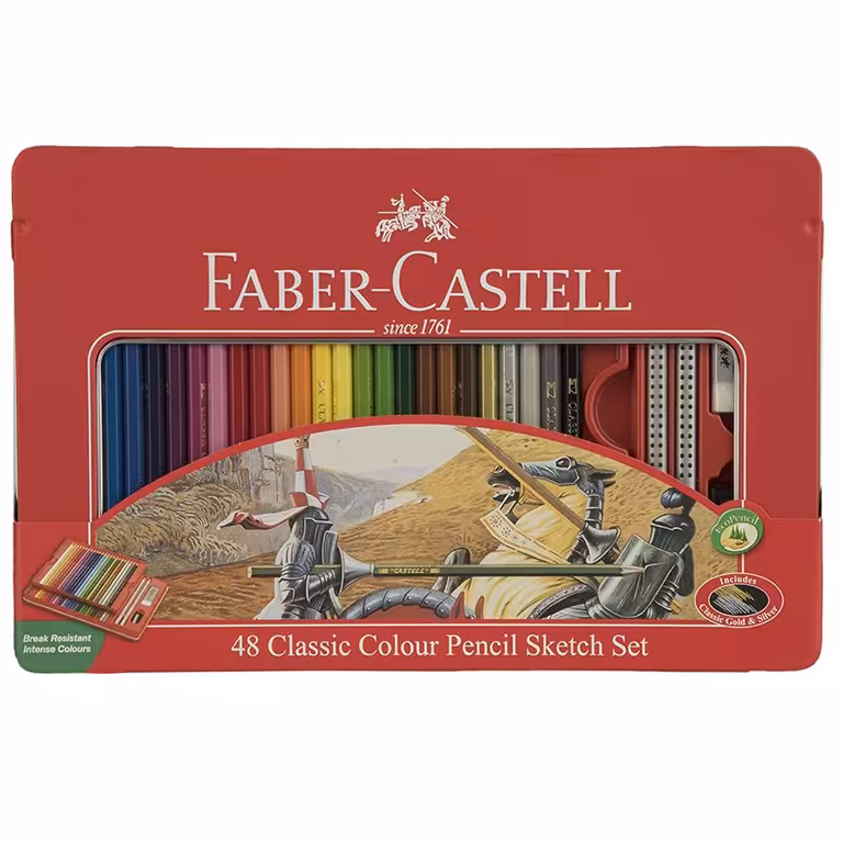 مداد رنگی 48 رنگ فابر کاستل جعبه فلزی مدل کلاسیک Faber-Castell