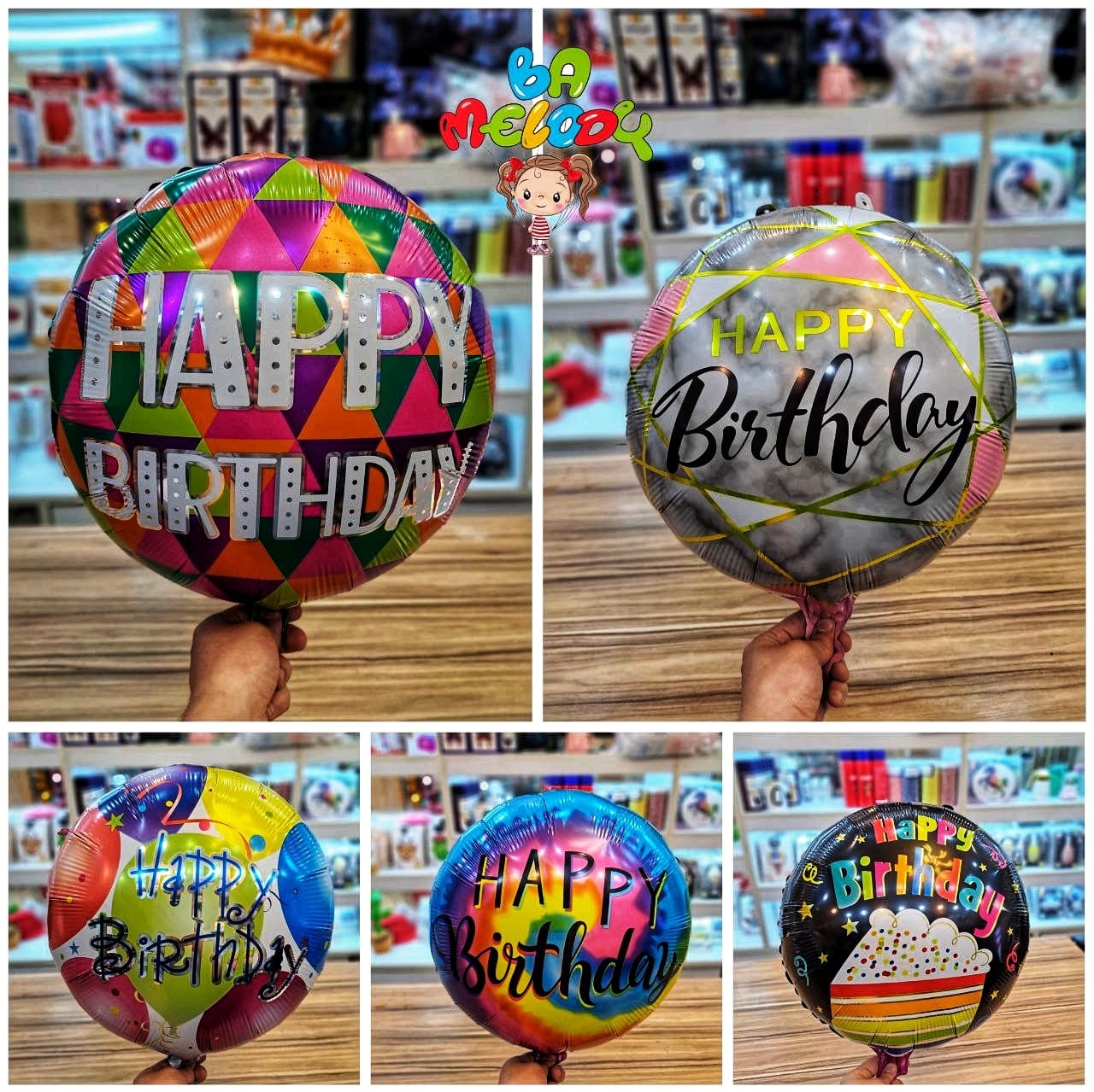 بادکنک فویلی گرد هپی برث دی happy birthday رنگ بندی متنوع