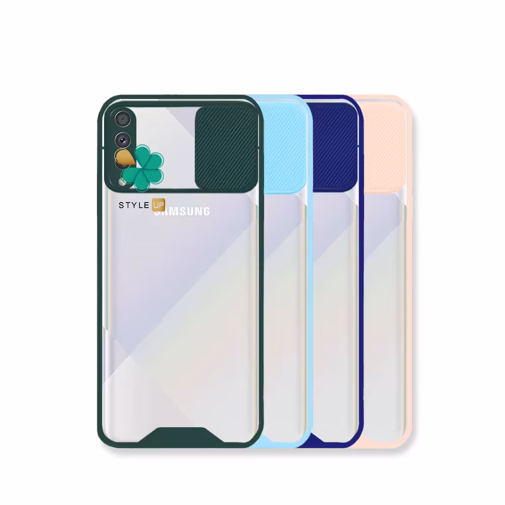 قاب گوشی سامسونگ Samsung A50 مدل پشت شفاف محافظ لنزدار کشویی