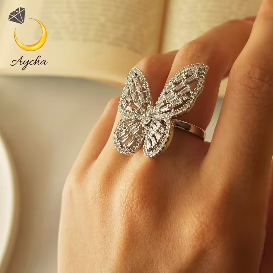 انگشتر پروانه نگین دار رنگ ثابت