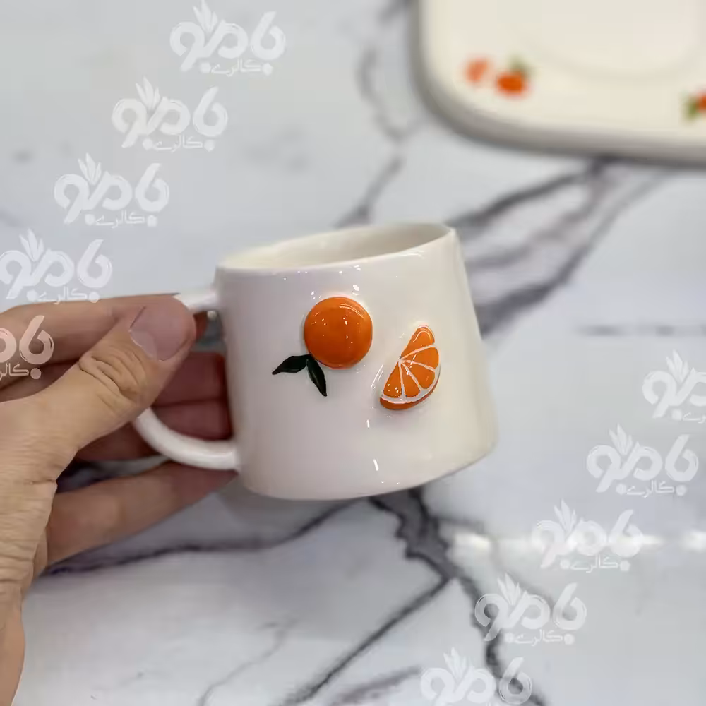 فنجان قهوه خوری سرامیکی طرح پرتغال برجسته