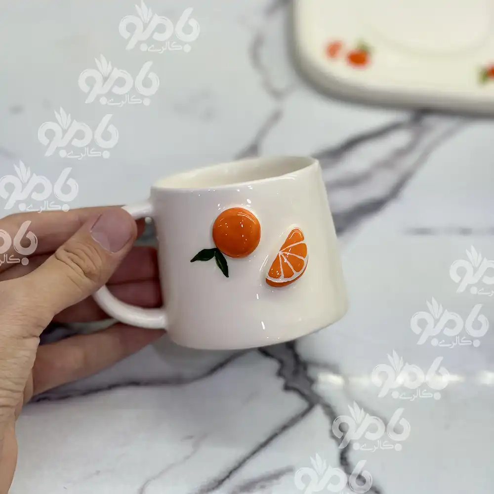 فنجان قهوه خوری سرامیکی طرح پرتغال برجسته