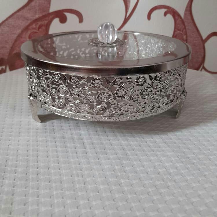 شکلات خوری گرد فلزی با درب شیشه ای