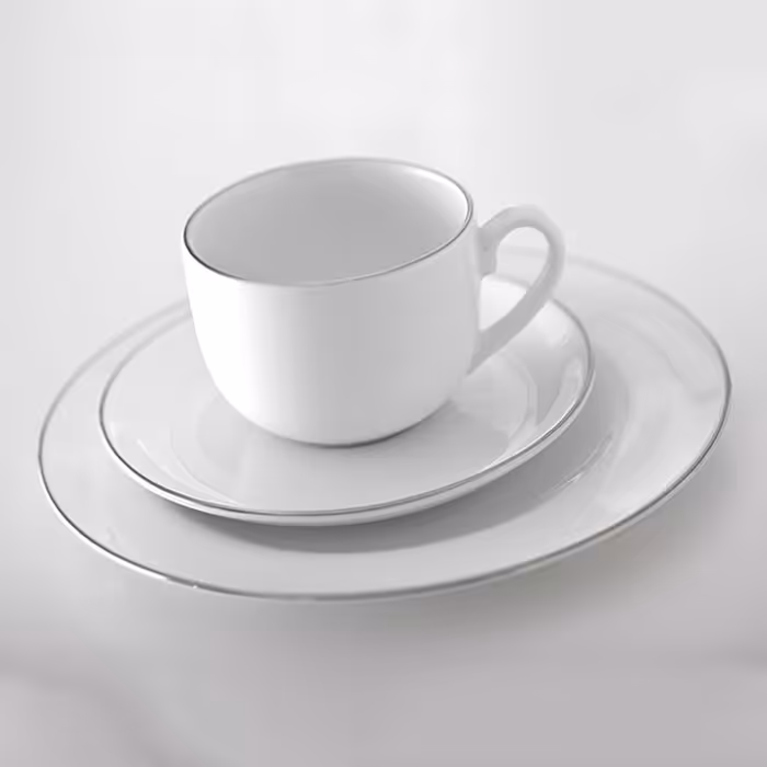 سرویس چینی زرین طرح سمن 102 پارچه (سفید لب نقره)