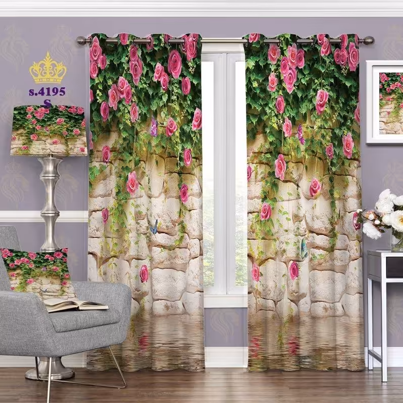 پرده پذیرایی دو قواره طرح گل کد S4195