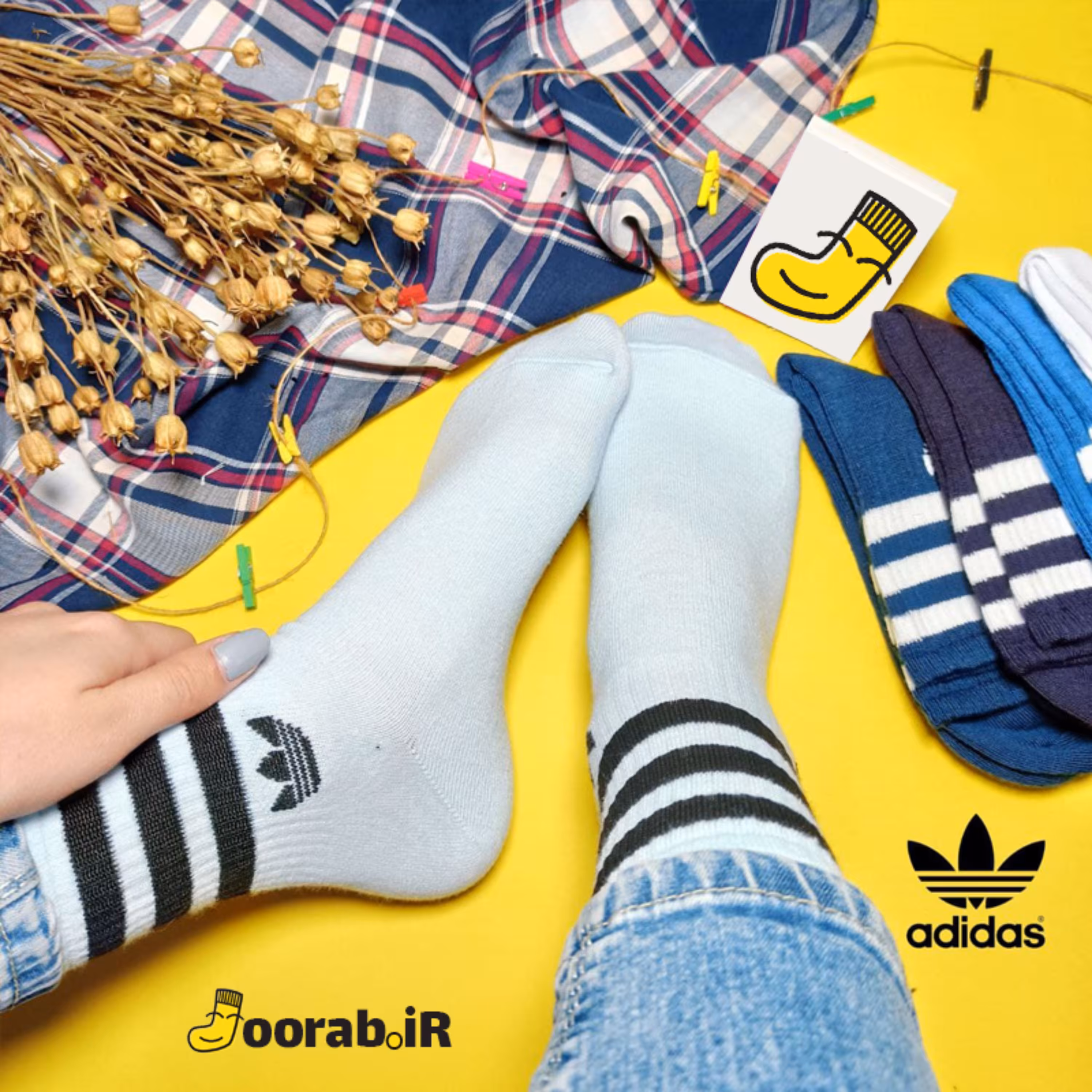 جوراب ساقدار اسپرت ورزشی طرح آدیداس سفید