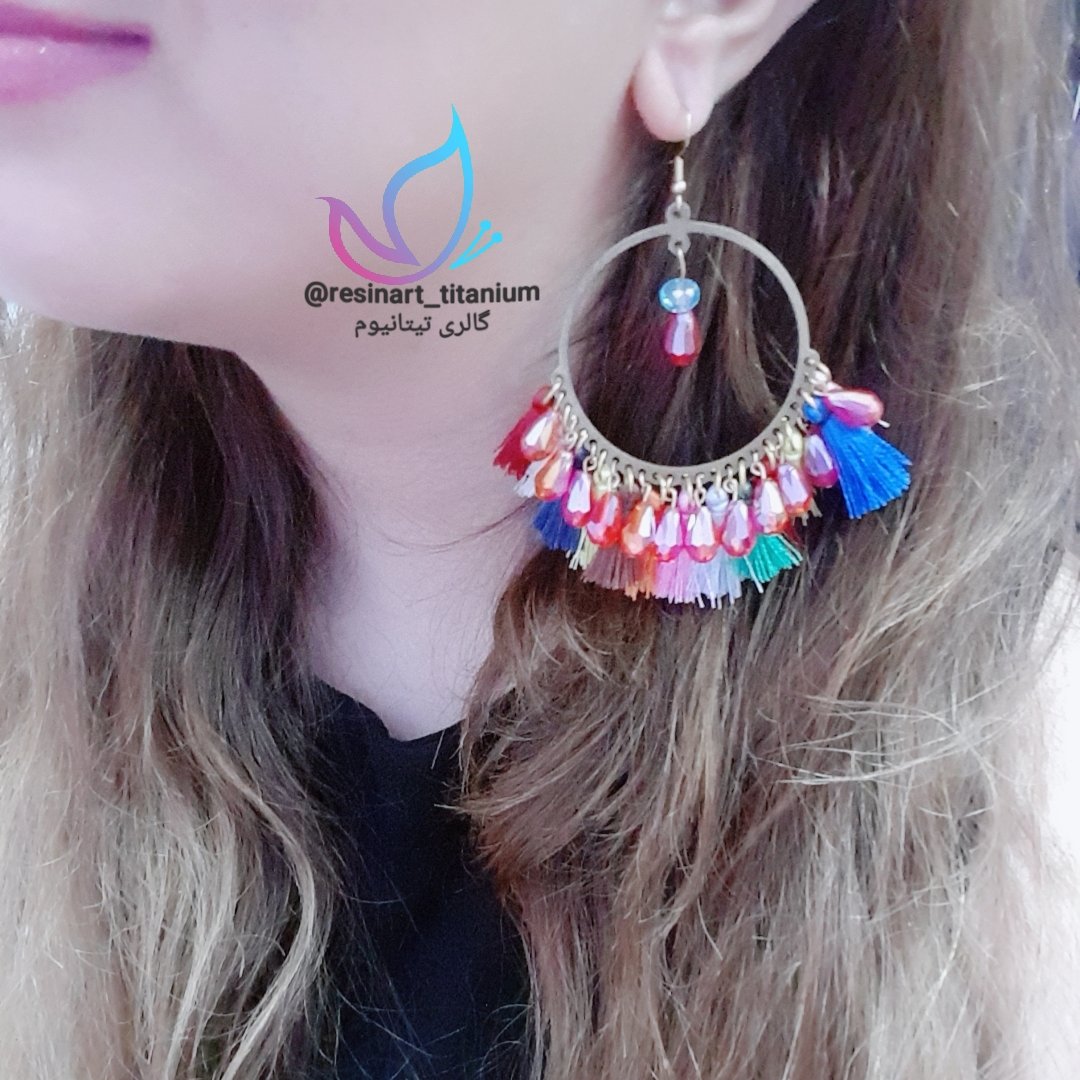 گوشواره آویز یاقوتی و منگوله دار