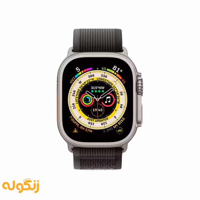 اپل واچ اولترا رنگ تیتانیوم با بند تریل لوپ مشکی/خاکستری - سایز 49 میلی‌متر