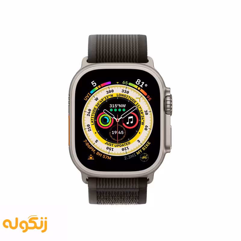 اپل واچ اولترا رنگ تیتانیوم با بند تریل لوپ مشکی/خاکستری - سایز 49 میلی‌متر