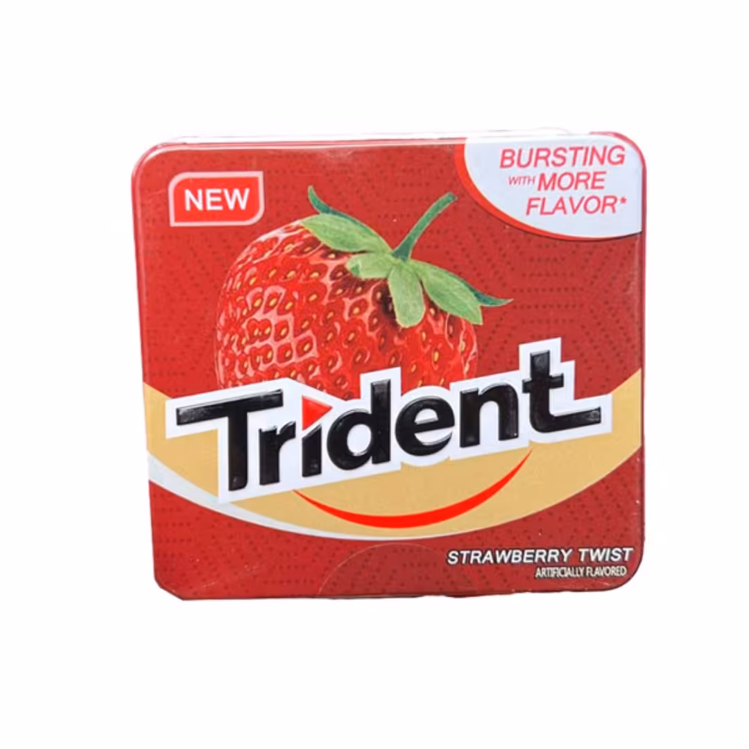 آدامس جعبه فلزی توت فرنگی تریدنت اصل 