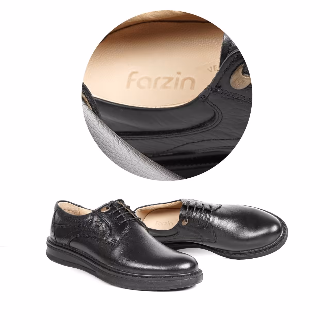 کفش طبی مردانه مدل پاناما برند فرزین تمام چرم طبیعی بسیار راحت و باکیفیت در رنگبندی مشکی و قهوه ای 