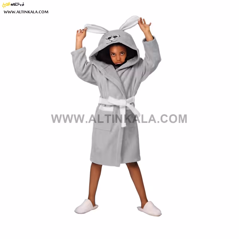 حوله پالتویی بچه گانه پودایران طرح خرگوش طوسی سایز 100